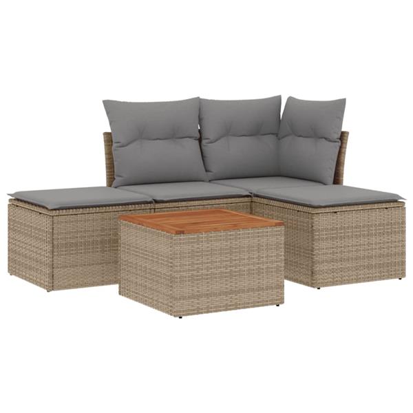 Grote foto vidaxl 5 delige loungeset met kussens poly rattan gemengd beige tuin en terras tuinmeubelen