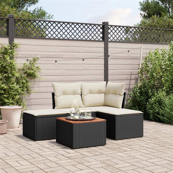 Grote foto vidaxl 5 delige loungeset met kussens poly rattan zwart tuin en terras tuinmeubelen