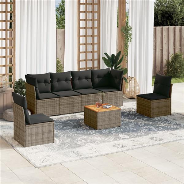 Grote foto vidaxl 7 delige loungeset met kussens poly rattan grijs tuin en terras tuinmeubelen