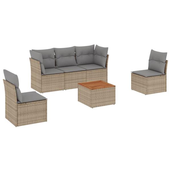 Grote foto vidaxl 6 delige loungeset met kussens poly rattan gemengd beige tuin en terras tuinmeubelen