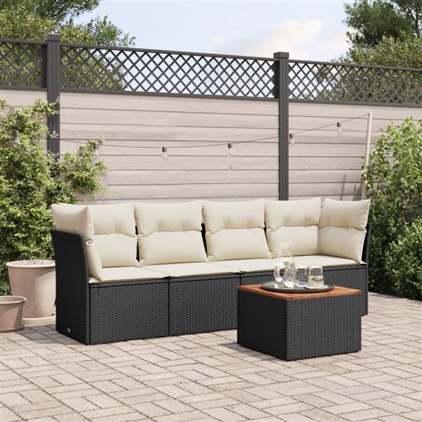 Grote foto vidaxl 5 delige loungeset met kussens poly rattan zwart tuin en terras tuinmeubelen