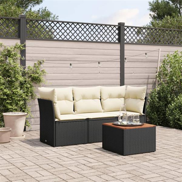 Grote foto vidaxl 4 delige loungeset met kussens poly rattan zwart tuin en terras tuinmeubelen