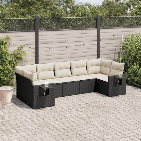 Grote foto vidaxl 7 delige loungeset met kussens poly rattan zwart tuin en terras tuinmeubelen