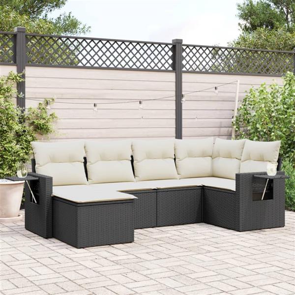 Grote foto vidaxl 6 delige loungeset met kussens poly rattan zwart tuin en terras tuinmeubelen