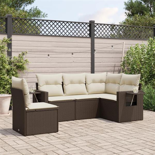 Grote foto vidaxl 5 delige loungeset met kussens poly rattan bruin tuin en terras tuinmeubelen