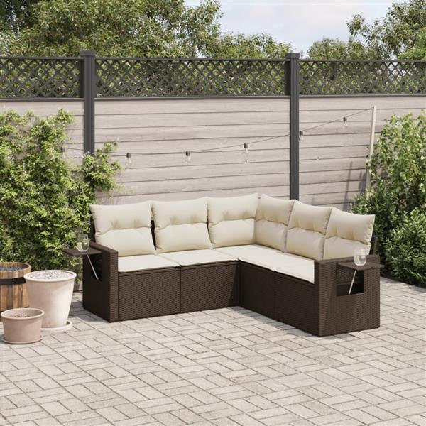 Grote foto vidaxl 5 delige loungeset met kussens poly rattan bruin tuin en terras tuinmeubelen