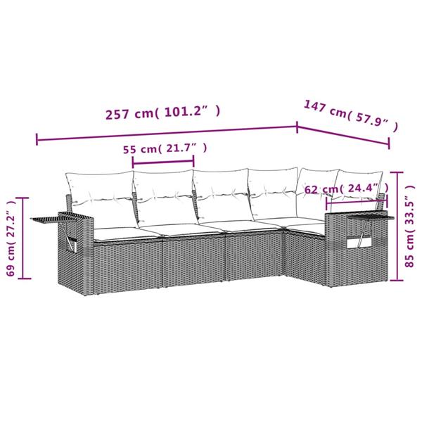 Grote foto vidaxl 5 delige loungeset met kussens poly rattan bruin tuin en terras tuinmeubelen