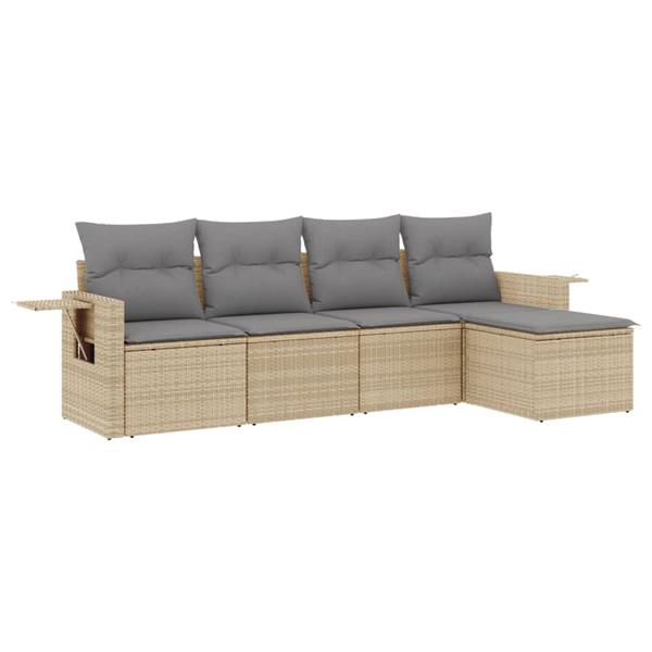 Grote foto vidaxl 5 delige loungeset met kussens poly rattan beige tuin en terras tuinmeubelen