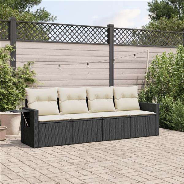 Grote foto vidaxl 4 delige loungeset met kussens poly rattan zwart tuin en terras tuinmeubelen