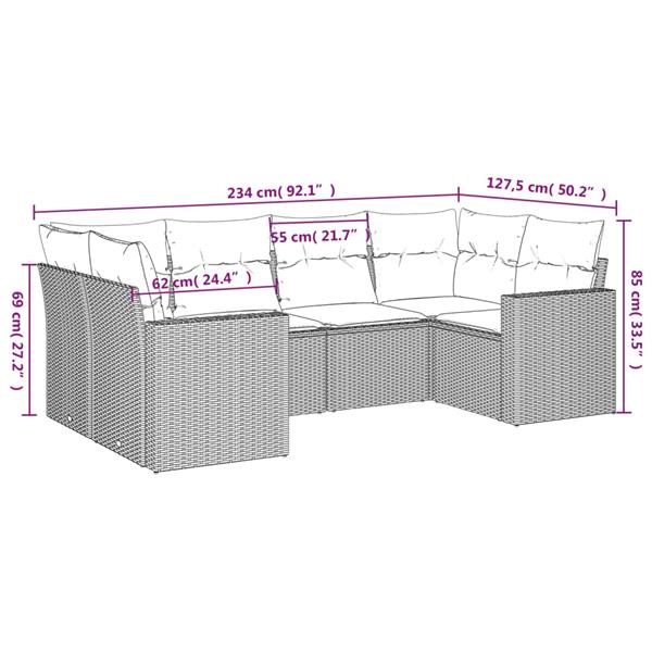 Grote foto vidaxl 6 delige loungeset met kussens poly rattan zwart tuin en terras tuinmeubelen