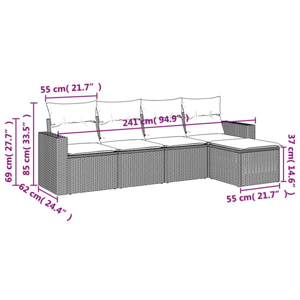 Grote foto vidaxl 5 delige loungeset met kussens poly rattan zwart tuin en terras tuinmeubelen