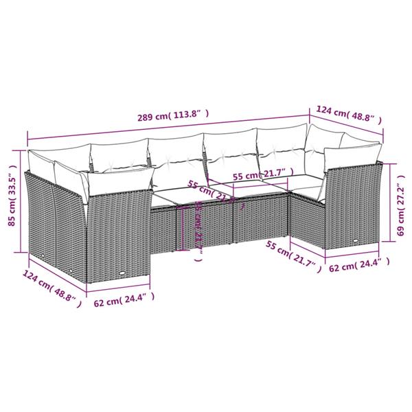 Grote foto vidaxl 7 delige loungeset met kussens poly rattan zwart tuin en terras tuinmeubelen