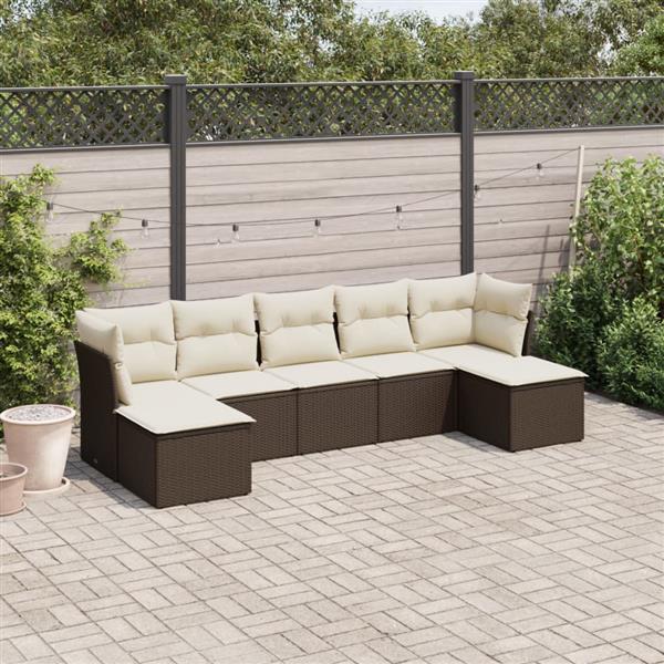 Grote foto vidaxl 7 delige loungeset met kussens poly rattan bruin tuin en terras tuinmeubelen