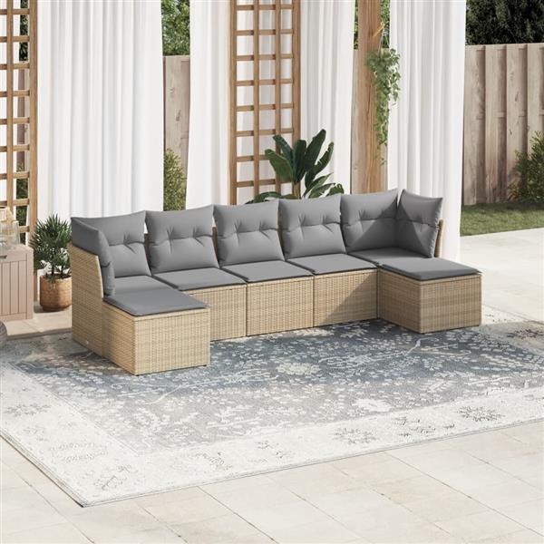 Grote foto vidaxl 7 delige loungeset met kussens poly rattan beige tuin en terras tuinmeubelen