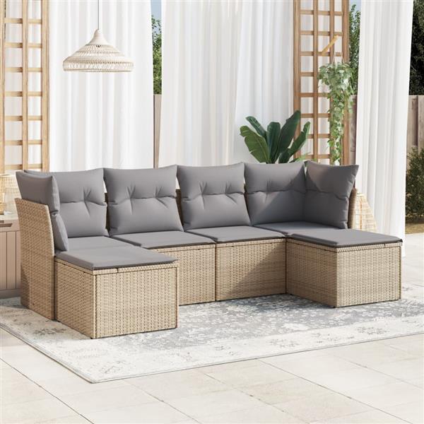 Grote foto vidaxl 6 delige loungeset met kussens poly rattan beige tuin en terras tuinmeubelen