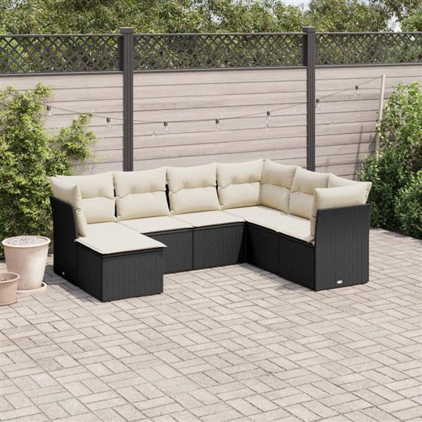 Grote foto vidaxl 7 delige loungeset met kussens poly rattan zwart tuin en terras tuinmeubelen