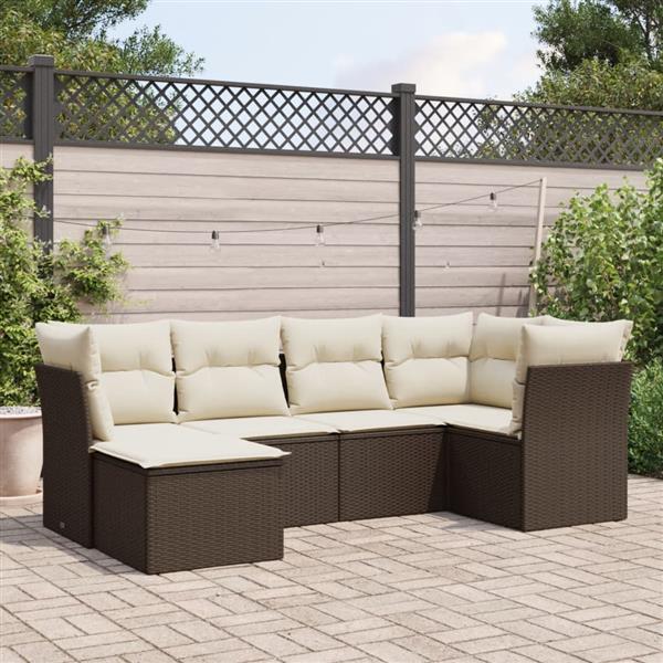 Grote foto vidaxl 6 delige loungeset met kussens poly rattan bruin tuin en terras tuinmeubelen