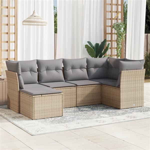 Grote foto vidaxl 6 delige loungeset met kussens poly rattan beige tuin en terras tuinmeubelen