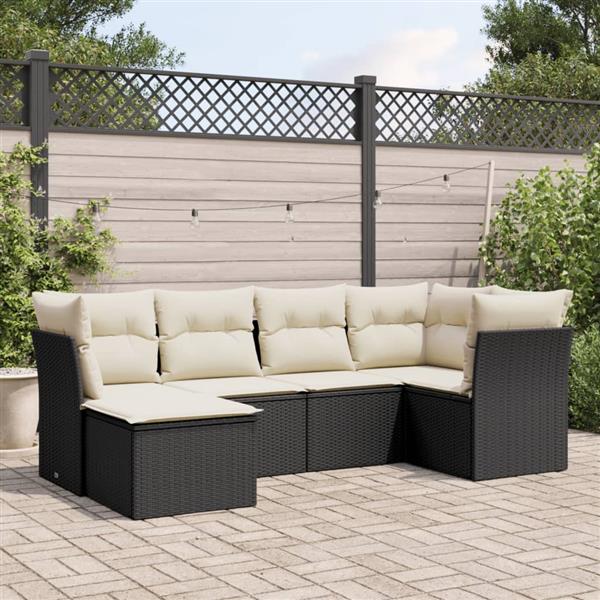 Grote foto vidaxl 6 delige loungeset met kussens poly rattan zwart tuin en terras tuinmeubelen