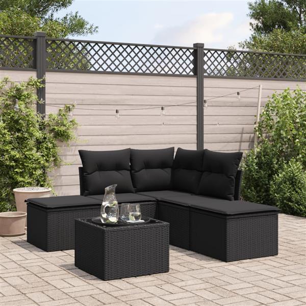 Grote foto vidaxl 6 delige loungeset met kussens poly rattan zwart tuin en terras tuinmeubelen