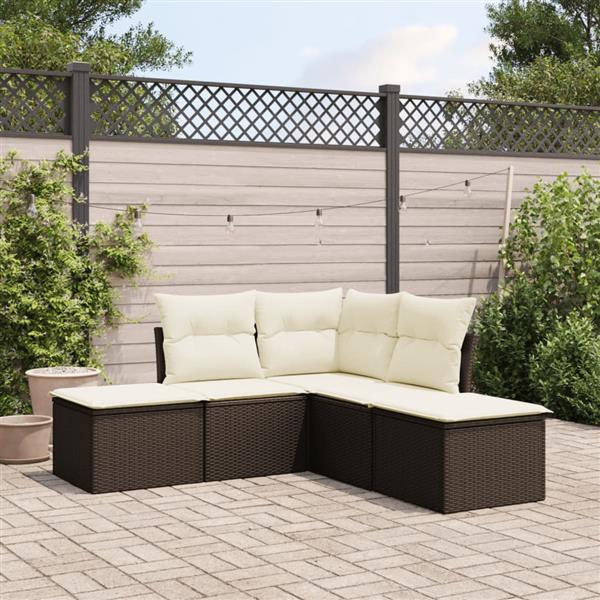 Grote foto vidaxl 5 delige loungeset met kussens poly rattan bruin tuin en terras tuinmeubelen