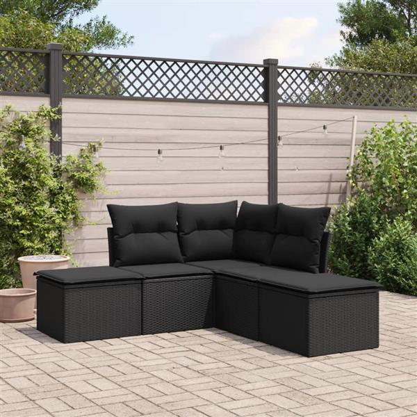 Grote foto vidaxl 5 delige loungeset met kussens poly rattan zwart tuin en terras tuinmeubelen