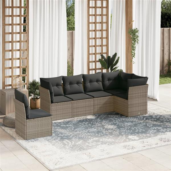 Grote foto vidaxl 6 delige loungeset met kussens poly rattan grijs tuin en terras tuinmeubelen