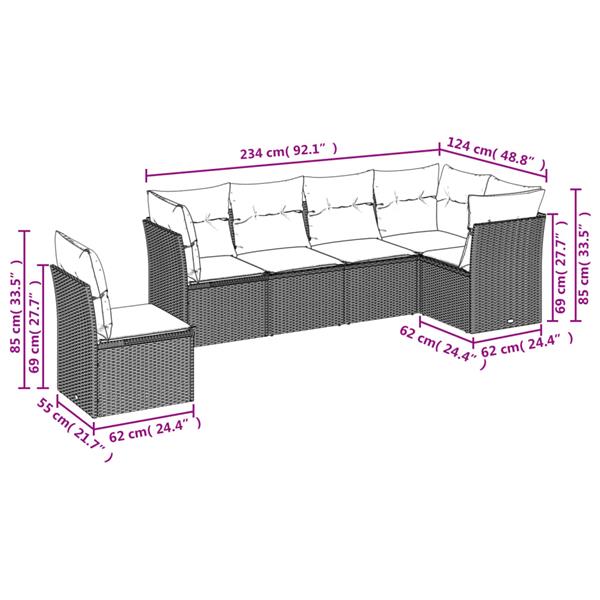 Grote foto vidaxl 6 delige loungeset met kussens poly rattan grijs tuin en terras tuinmeubelen