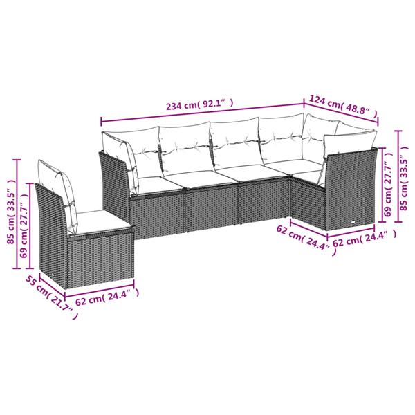 Grote foto vidaxl 6 delige loungeset met kussens poly rattan beige tuin en terras tuinmeubelen