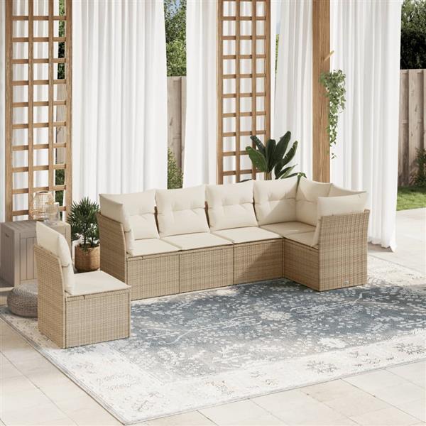 Grote foto vidaxl 6 delige loungeset met kussens poly rattan beige tuin en terras tuinmeubelen