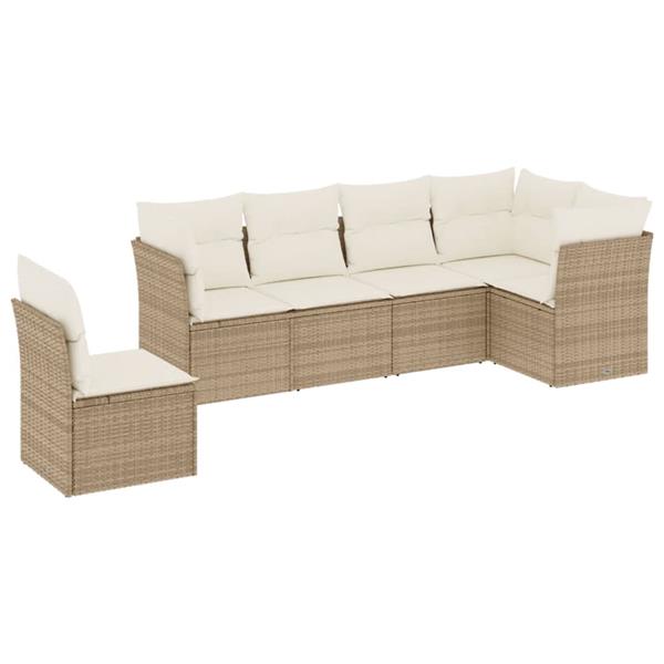 Grote foto vidaxl 6 delige loungeset met kussens poly rattan beige tuin en terras tuinmeubelen