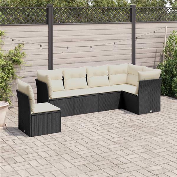 Grote foto vidaxl 6 delige loungeset met kussens poly rattan zwart tuin en terras tuinmeubelen