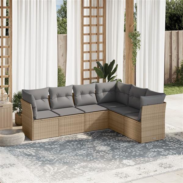 Grote foto vidaxl 6 delige loungeset met kussens poly rattan beige tuin en terras tuinmeubelen