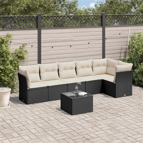 Grote foto vidaxl 7 delige loungeset met kussens poly rattan zwart tuin en terras tuinmeubelen