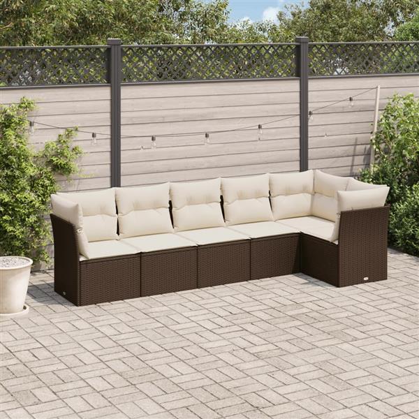 Grote foto vidaxl 6 delige loungeset met kussens poly rattan bruin tuin en terras tuinmeubelen