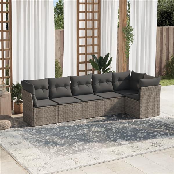 Grote foto vidaxl 6 delige loungeset met kussens poly rattan grijs tuin en terras tuinmeubelen