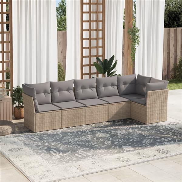 Grote foto vidaxl 6 delige loungeset met kussens poly rattan beige tuin en terras tuinmeubelen