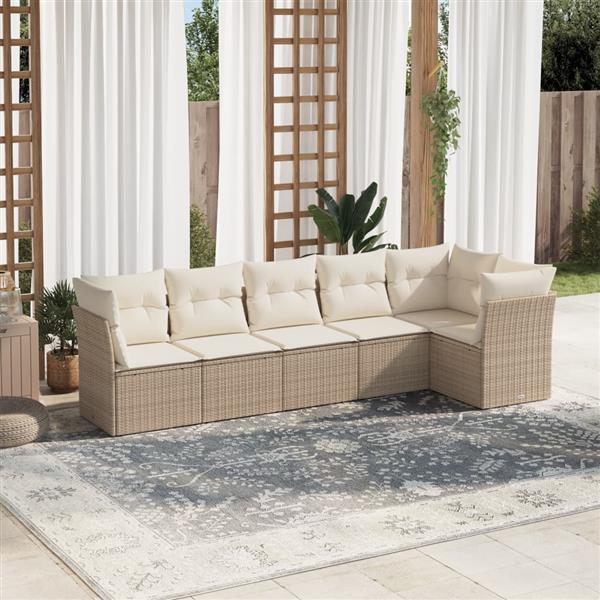 Grote foto vidaxl 6 delige loungeset met kussens poly rattan beige tuin en terras tuinmeubelen