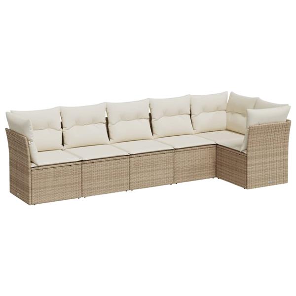 Grote foto vidaxl 6 delige loungeset met kussens poly rattan beige tuin en terras tuinmeubelen