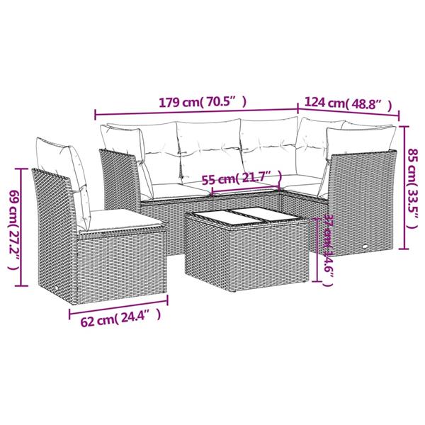 Grote foto vidaxl 6 delige loungeset met kussens poly rattan grijs tuin en terras tuinmeubelen