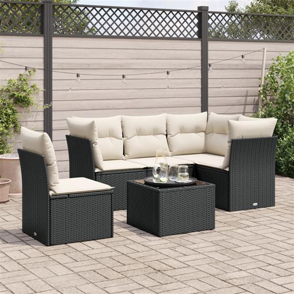 Grote foto vidaxl 6 delige loungeset met kussens poly rattan zwart tuin en terras tuinmeubelen