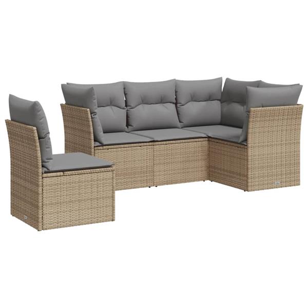 Grote foto vidaxl 5 delige loungeset met kussens poly rattan beige tuin en terras tuinmeubelen