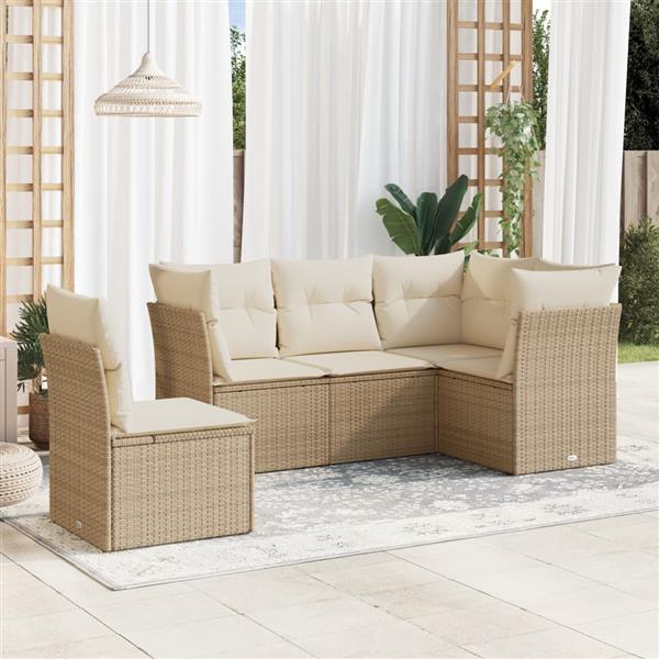 Grote foto vidaxl 5 delige loungeset met kussens poly rattan beige tuin en terras tuinmeubelen