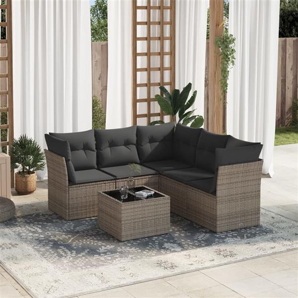 Grote foto vidaxl 6 delige loungeset met kussens poly rattan grijs tuin en terras tuinmeubelen