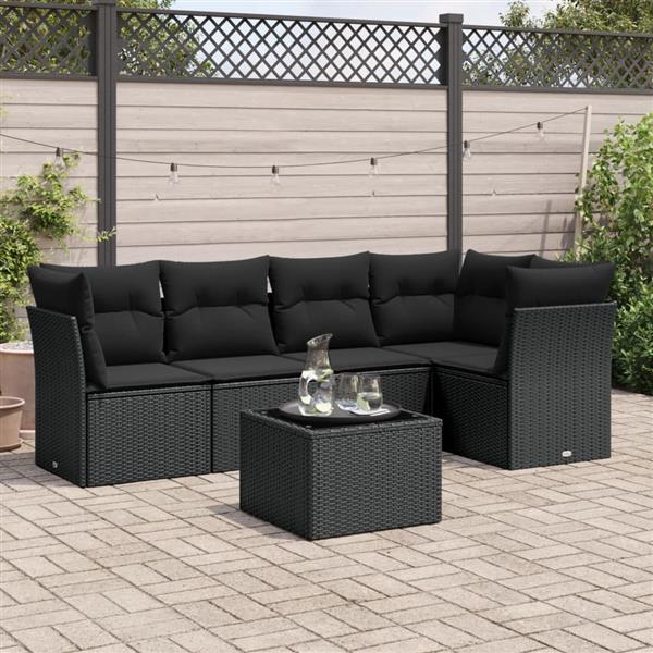 Grote foto vidaxl 6 delige loungeset met kussens poly rattan zwart tuin en terras tuinmeubelen