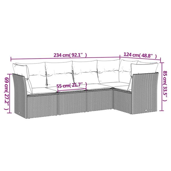 Grote foto vidaxl 5 delige loungeset met kussens poly rattan grijs tuin en terras tuinmeubelen