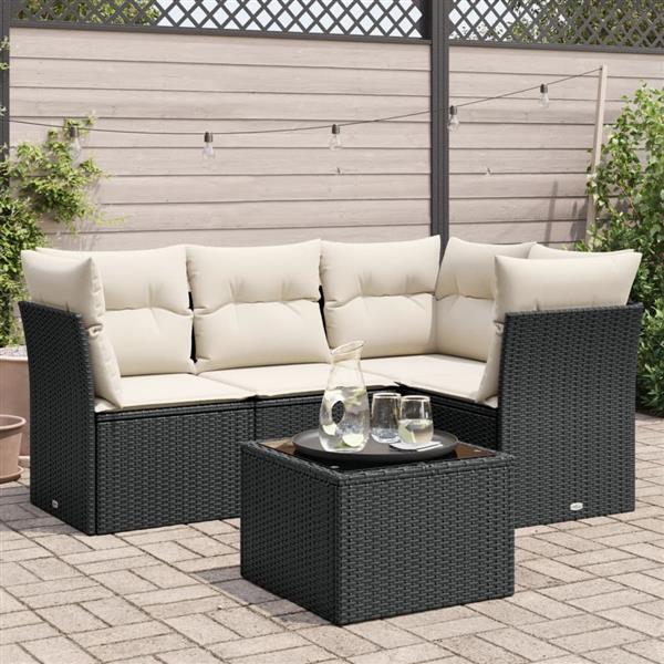 Grote foto vidaxl 5 delige loungeset met kussens poly rattan zwart tuin en terras tuinmeubelen