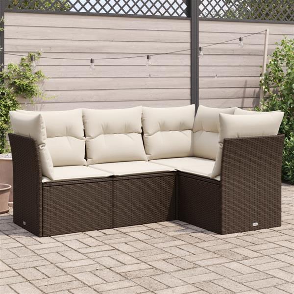 Grote foto vidaxl 4 delige loungeset met kussens poly rattan bruin tuin en terras tuinmeubelen