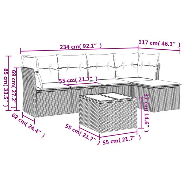 Grote foto vidaxl 6 delige loungeset met kussens poly rattan lichtgrijs tuin en terras tuinmeubelen