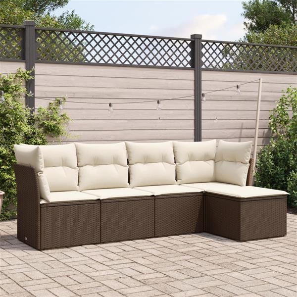 Grote foto vidaxl 5 delige loungeset met kussens poly rattan bruin tuin en terras tuinmeubelen